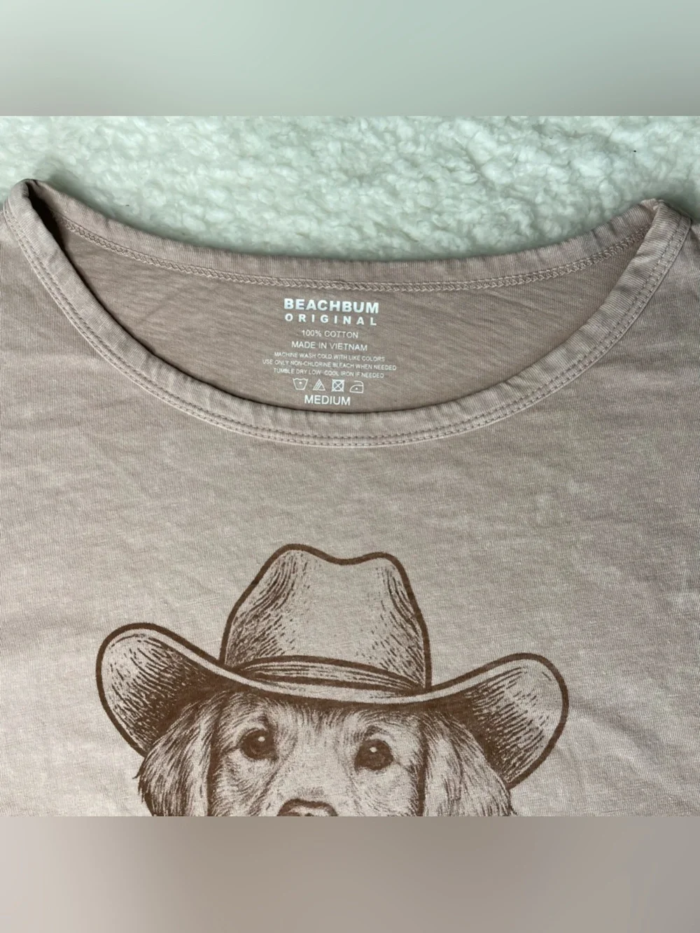 New Beach Bum Original Womens M T-Shirt Puppy Cowboy Hat Cropped Tee Distressed
